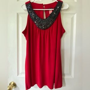 Cocomo Women’s Red Tank top Sleeveless Beaded Front Neckline Size L.